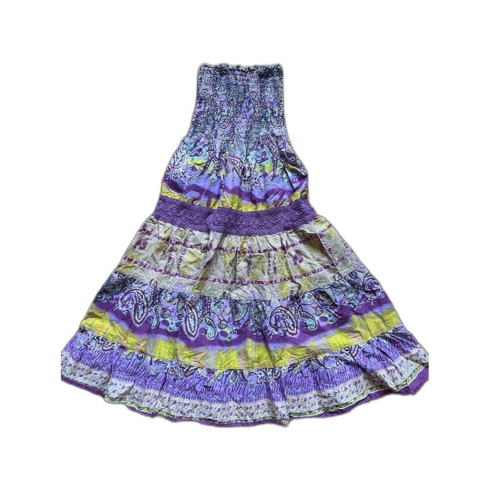 She's Cool Y2K Purple Tiered Smocked Boho Strapless Maxi Tube Dress Size S